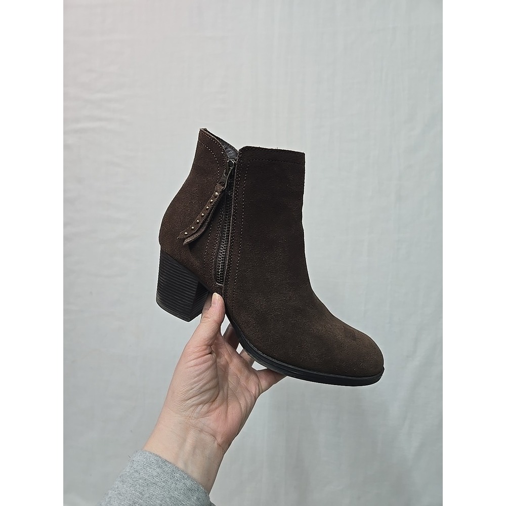 Skechers Ankle Boots Women's 7.5 Taxi Brown Leather 2.5" Heels Side‎ Zip Shoes